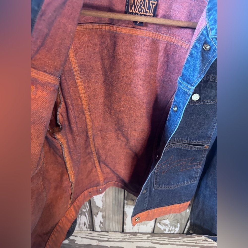 Wild and Leathal Trash W&LT Denim Jacket with Orange Trim Size Large - Picture 12 of 15